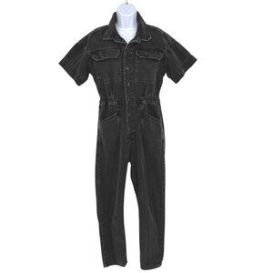 We The Free Marci Black Denim Jumpsuit Short Sleeves Elastic Waist Size Medium